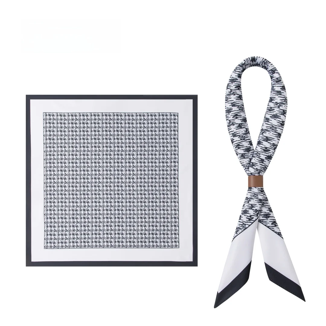 クラシックな格子柄メンズ両面ツイルスカーフ、ファッショナブルなビジネスカジュアル、普段使いできる万能アクセサリー、ポリエステル繊維スクエアスカーフ