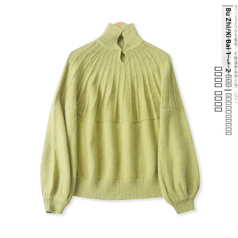 ファイオナブルニットセーター春新作スレレディースオールマッチルーズワンボタンオーバーヘッドロングスベニットトップ