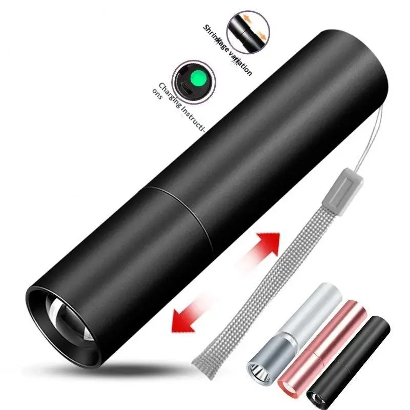 Mini Telescopic Zoom Flashlight 3 Modes USB Rechargeable Waterproof Powerful Torch for Outdoor Camping