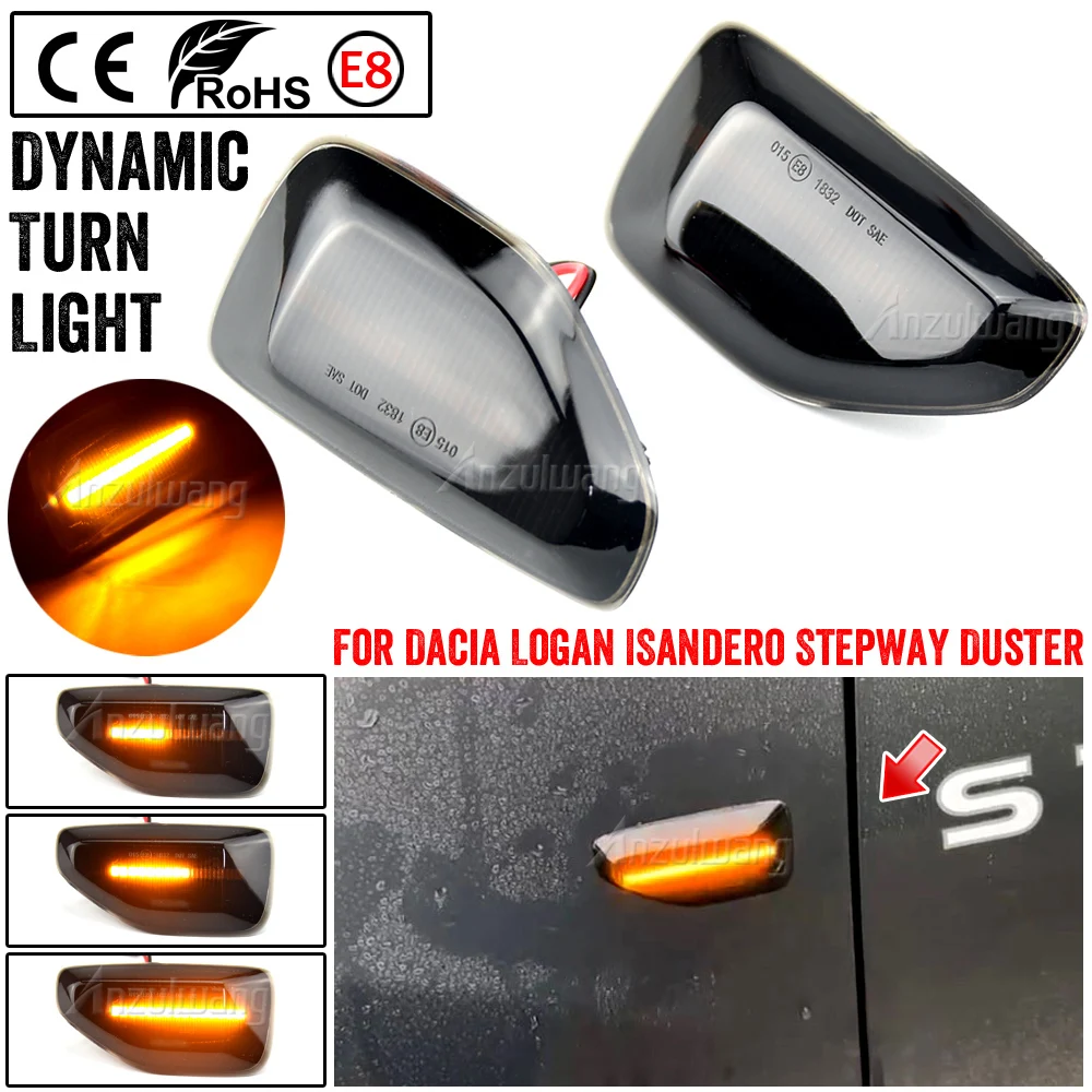 2PCS LED Dynamic Side Marker Light Arrow Turn Signal Blinker Lamps For Dacia Logan 2 Sandero 2 Duster 2 Renault Stepway