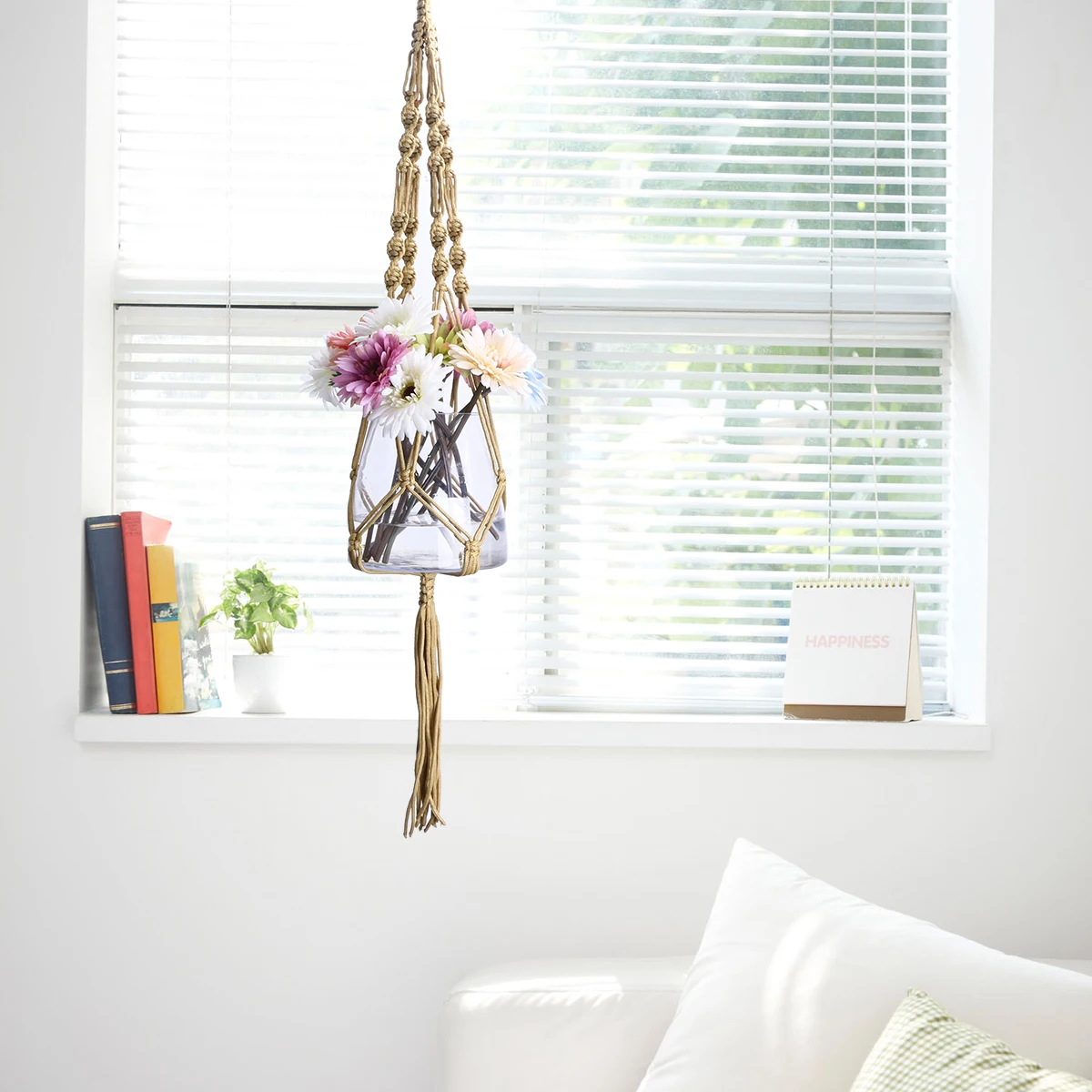 

Cotton Rope Outdoor Strong Hanging Wall Art For Pots Yellowish Brown Planter Hanger Plant Hanging Rope