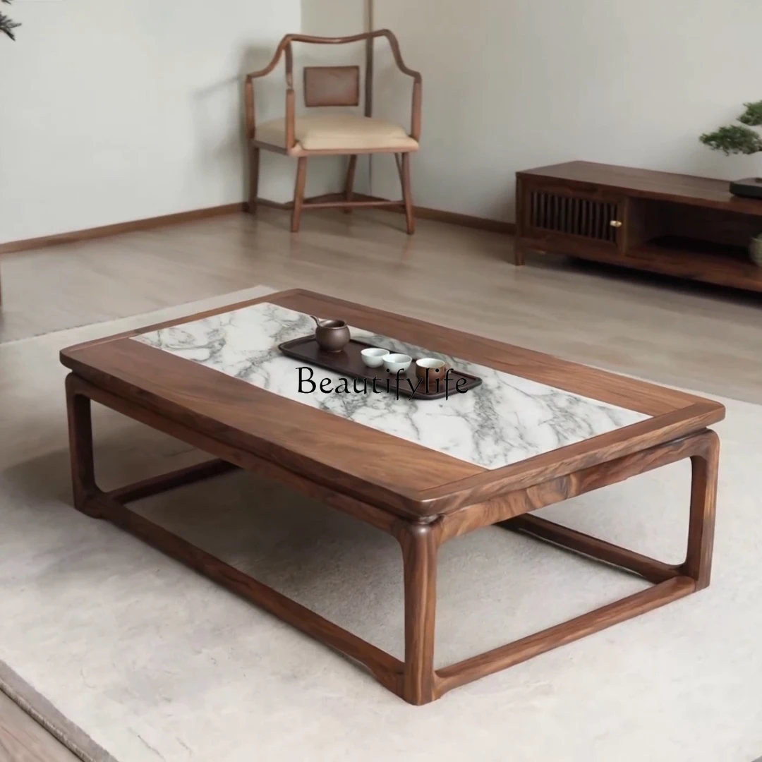 

New Chinese walnut solid wood coffee table household zen slate marble surface modern simple coffee table