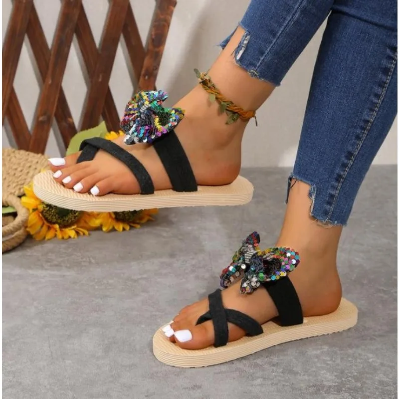 شبشب شاطئ خفيف الوزن مانع للإنزلاق للنساء ، شبشب مسطح ، صندل بفيونكة من الأمام ، ملابس مريحة ، الصيف