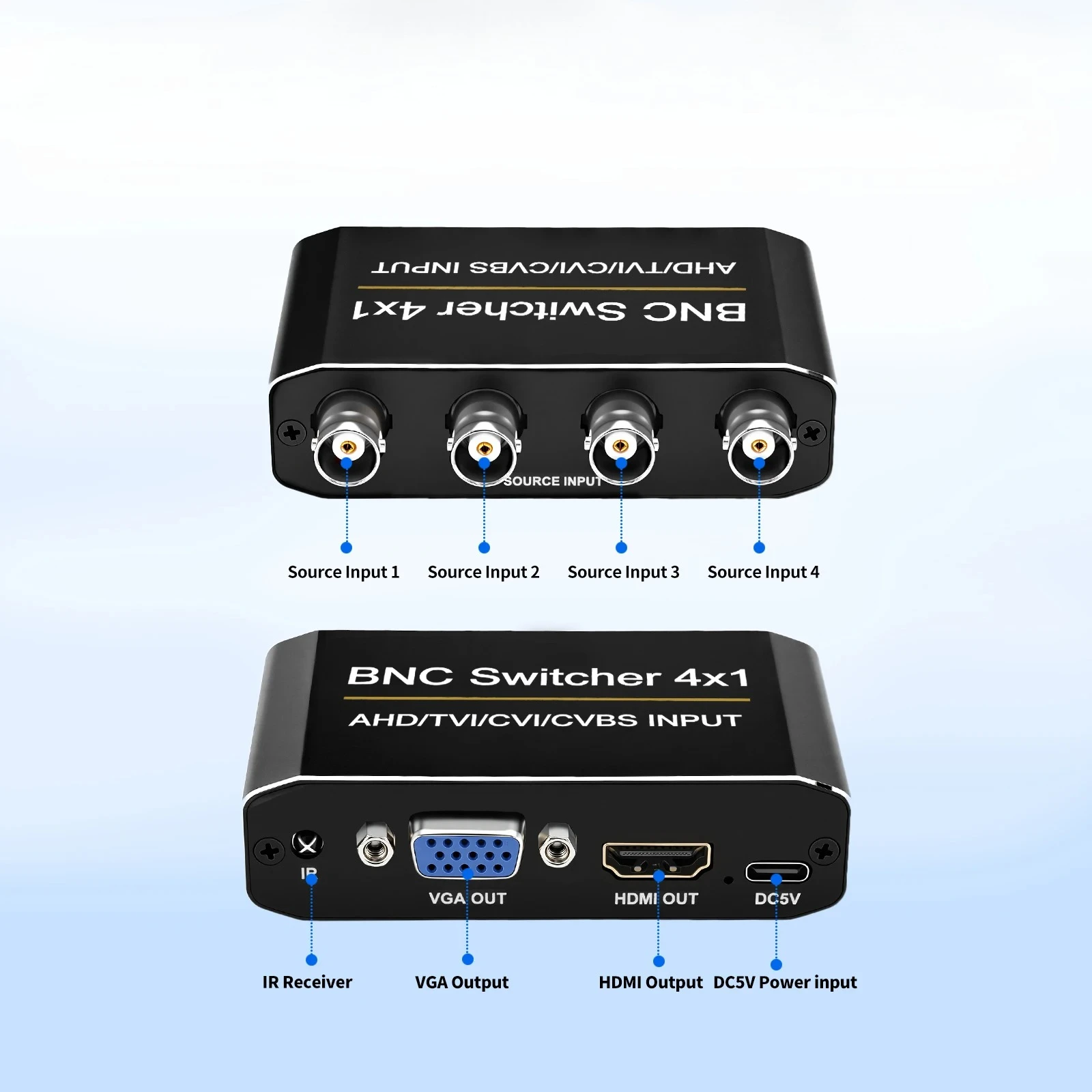 BNC AHD/TVI/CVI/CVBS To HD VGA Video Converter 1080P 4x1 BNC Switcher To VGA Display Adapter for PC CCTV Camera DVD DVR