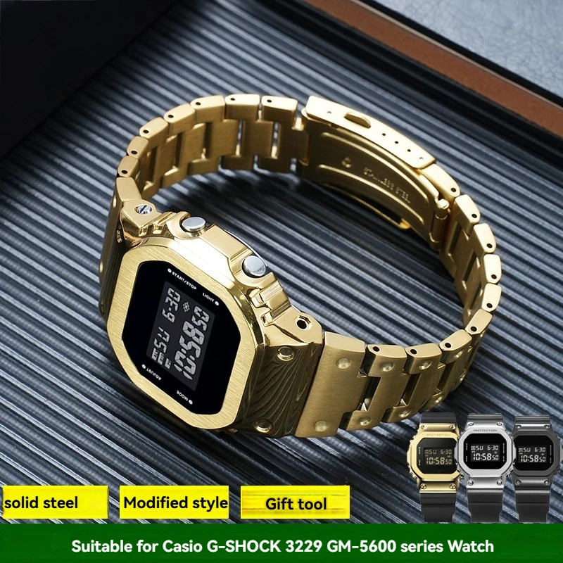 For Casio G-SHOCK 3229 GM-5600U-1PR GM-5600UB GM-5600G series metal small square 316L solid stainless steel case strap