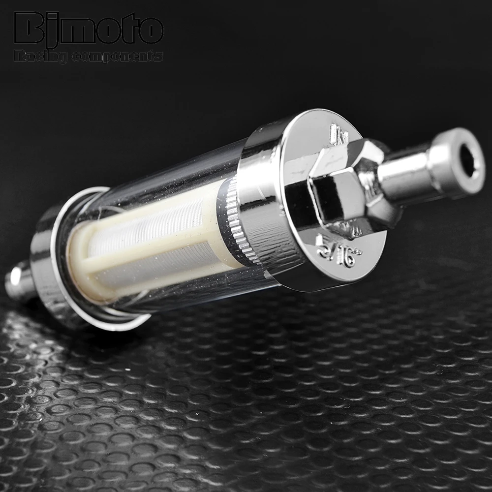 8 MM Long Chrome Real Glass Re-Cleanable Inline Fuel Filter for most of motorcycle the with 8 MM ID hose for gas