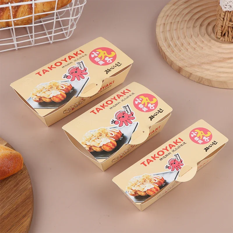 50pcs Octopus Ball Packaging Box Japanese Street Food Takoyaki Disposable Takeaway Snack Packing Paper Container Party Supplies view 3