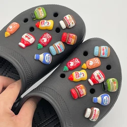 9 pezzi simpatici ciondoli per la decorazione delle scarpe al burro di arachidi per zoccoli per bambini divertenti spille per Badge per scarpe con salsa di pomodoro Fit sandali accessori fai da te