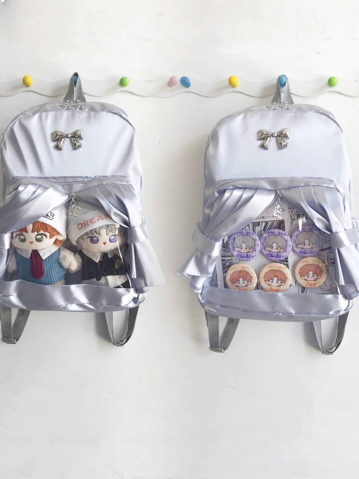 

Casual Transparent Doll Bag 20cm Dual oulder Bag Cute Valley Two-Way Pain Student Book Bag Women's Velvet Knot Ba...