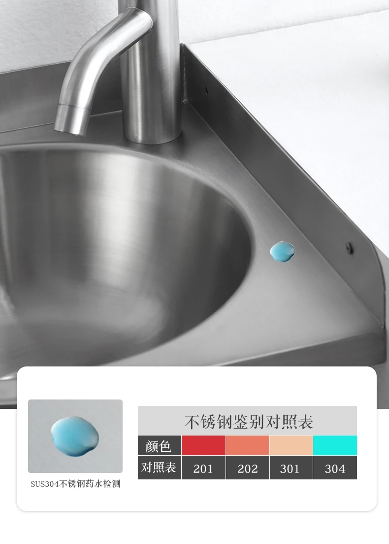 حوض غسيل مثلث من الفولاذ المقاوم للصدأ 304، شقة صغيرة، حوض غسيل زاوية صغيرة، حوض غسيل مثبت على الحائط