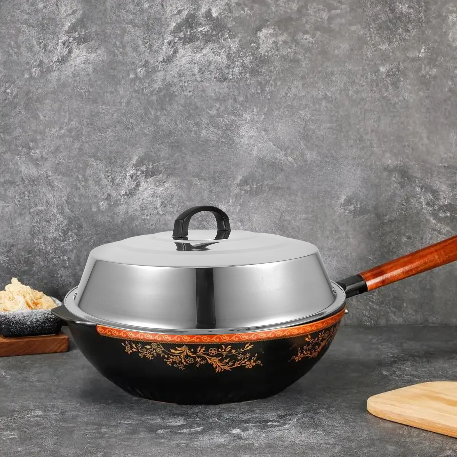 

2Pcs Stainless Steel Wok Lid Universal Pot Pan Cover for Frying Skillet Griddle Basting Dome Heat Retention Oil Splash Guard