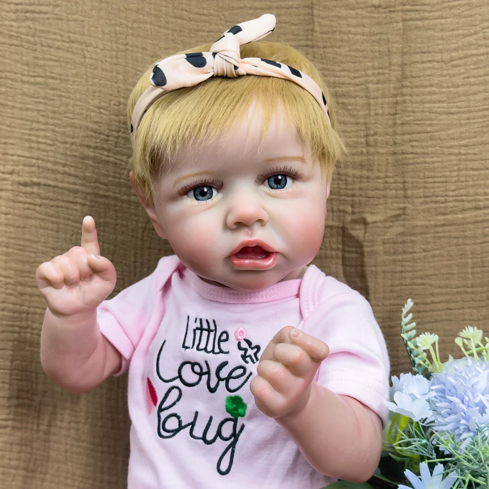 22 بوصة الاصطناعي رسمت نابض بالحياة تولد من جديد دمية لطيف لينة الفينيل دمية W-022XK الطفل اللعب منزل رفيق دمية مع المنقولة