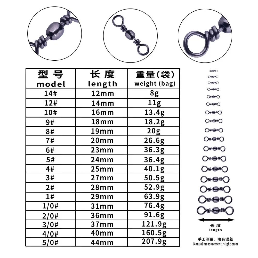 50PCS/Heavy Duty Fishing Barrel Swivel Size 1-16 High Strength Marine Connector Solid Ring Fishing Swivel for Carp Bass view 6