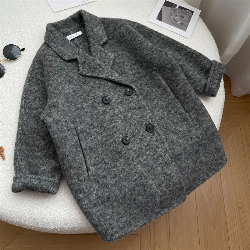 Boys Woolen Coat Overcoat Jacket Windbreak 2024 New Warm Plus Thicken Autumn Winter Cotton School Children\'s Clothing