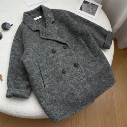 Boys Woolen Coat Overcoat Jacket Windbreak 2024 New Warm Plus Thicken Autumn Winter Cotton School Children's Clothing