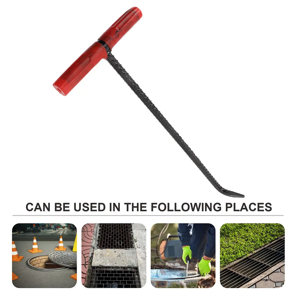 Steel Manhole Hook T-Shaped Lift Tool Heavy Duty Handheld Pull Hook for Manhole Cover Roll Up Door Lifting Sliding Door Lifter