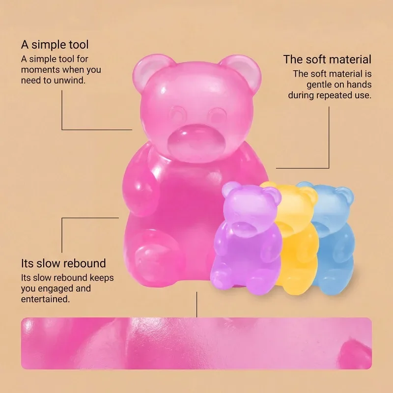 1/2/3 PCS Soft Gummy Bear Fidget Squeeze Toy TPR Sensory Stress Relief Toy Kids Birthday Party Gift