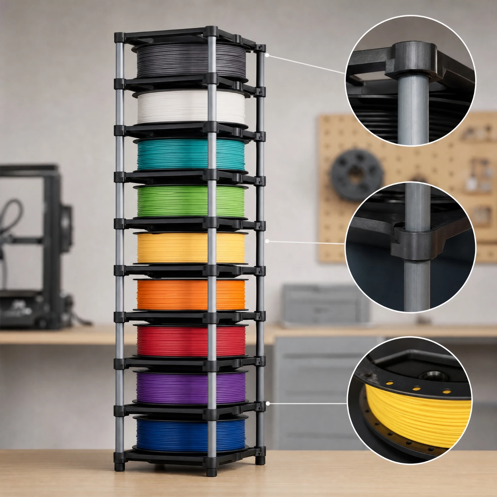 3D Printer Filament Storage Rack Multi-Tier 9Tier Spool Rack Vertical Freestanding Filament Organizer