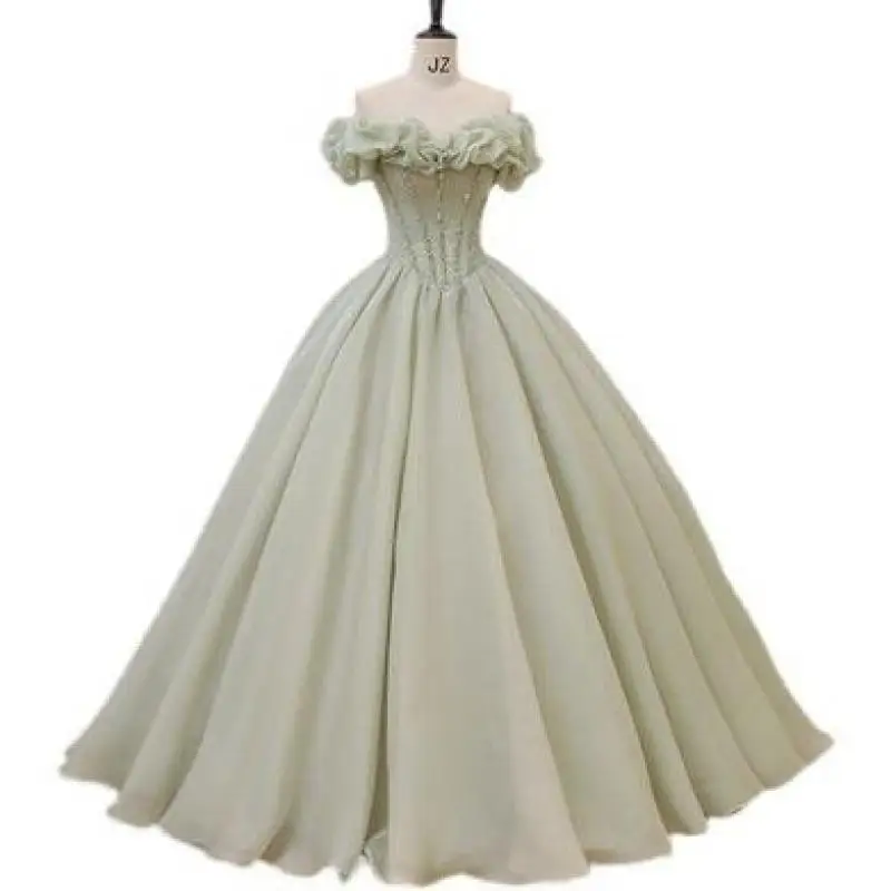 Robe longue bouffante personnalisée, robes simples douces, vert clair, robe de Rhclassique, robe de Rhélégante