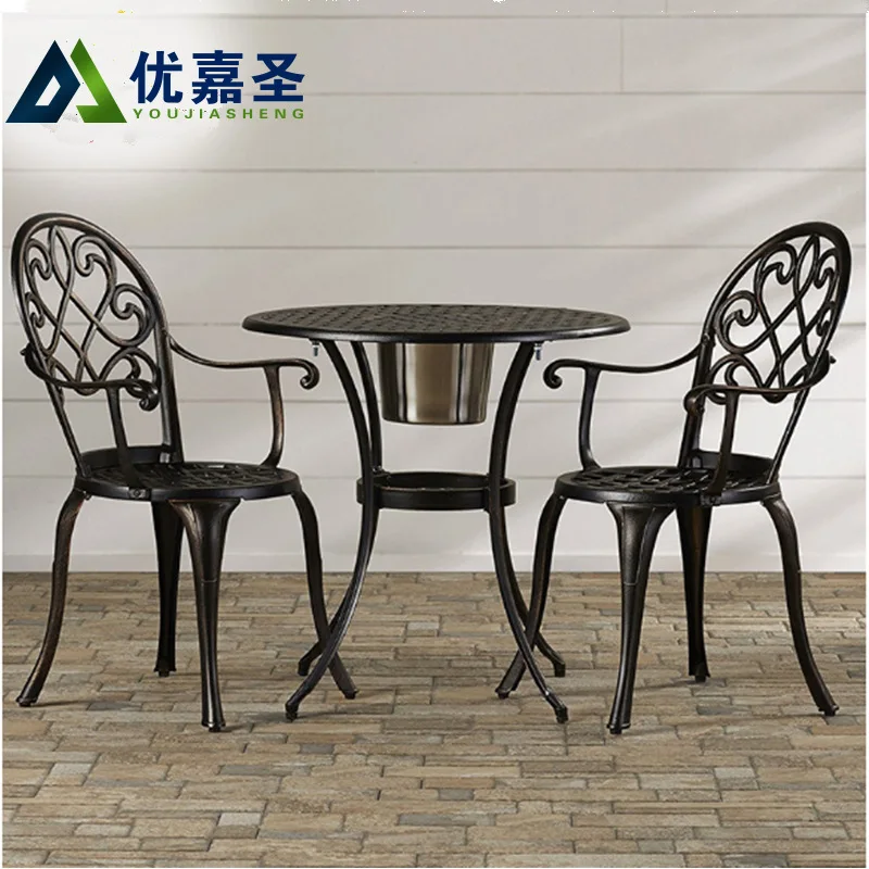 طقم طاولة وكرسي من الألومنيوم المصبوب في الهواء الطلق مكون من ثلاث قطع، مجموعة حمام سباحة لشرفة الحديقة الأوروبية