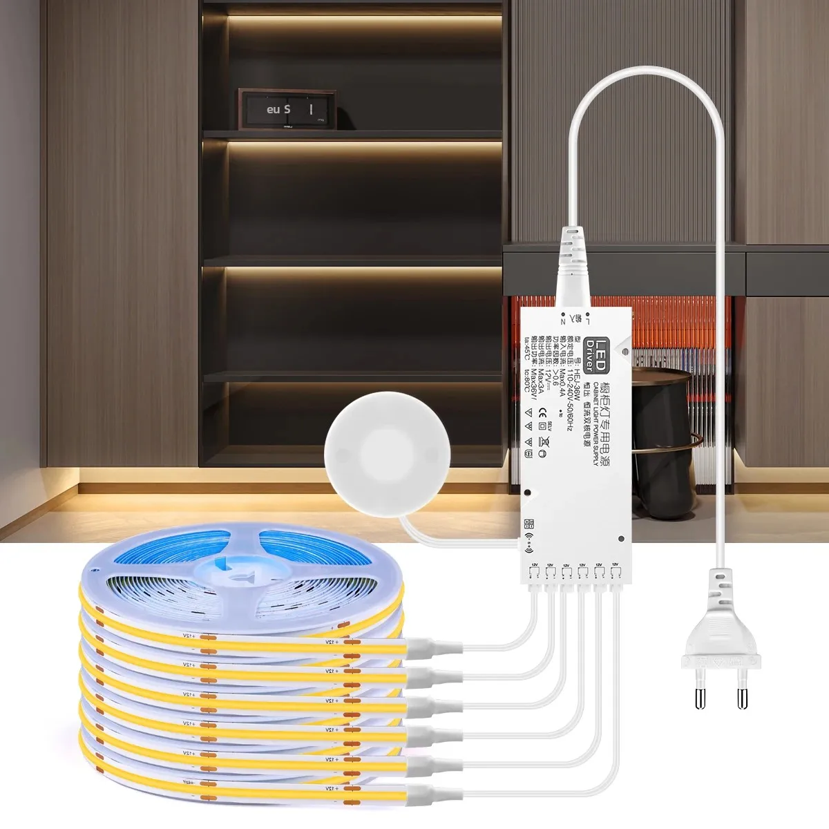 Toque inteligente regulável cob led sob a luz de tira do armário 1-6pc fita paralela linear interruptor de madeira penetrável frio-natural-branco quente