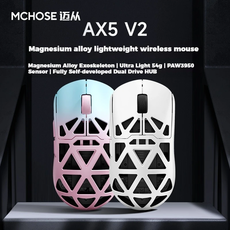 MCHOSE Ax5v2 Tri Mode Drahtlose Bluetooth Maus Magnesium Legierung Paw3950 8k Gaming Esport 50g