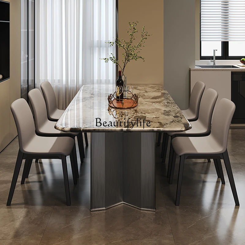 -*イタリアの軽い高級大理石のダイニングテーブル、モダンでシンプルな家