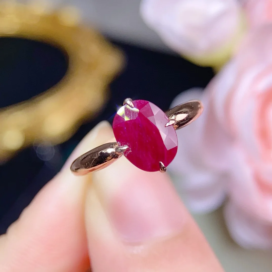 S925 Rose Gold Plated Heated Ruby Ring, 7x9mm Passion Red Gemstone, for Anniversary Celebrations & Romantic Gifting