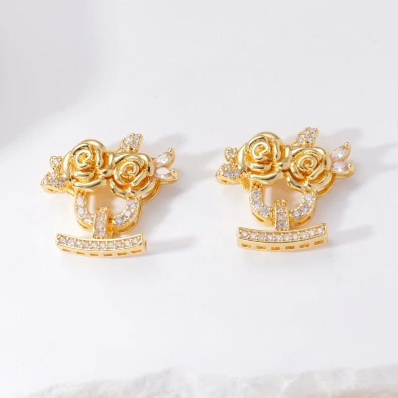 1pcs Copper Micro-set Zircon Multi-row Rose Pearl Necklace Connection Fastener Accessorie DIY Jewelry Making Materials Wholesale