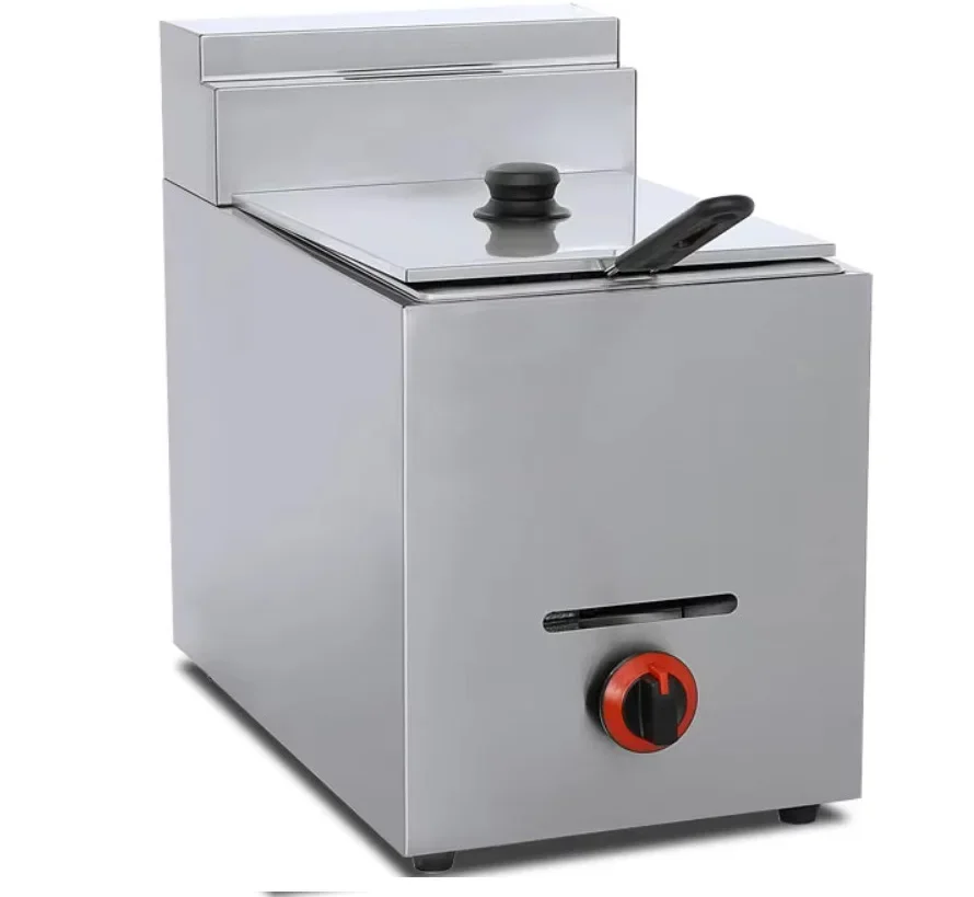 6L Commercial LPG Propane Deep Fryer, Stainless Steel Countertop Fryer with Basket & Lid for Restaurant Snack Bar