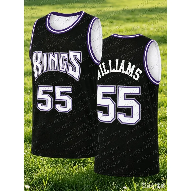 Retro Williams 55 Kings Jersey Black with Purple & White Trim Sports Uniform Casual Vest Men and Kids