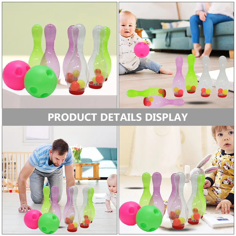 

1Set Glow in The Dark Kids Bowling Set for Toddlers 2-5 Years Light Up Bowling Pins and Ball Indoor Family Party Game