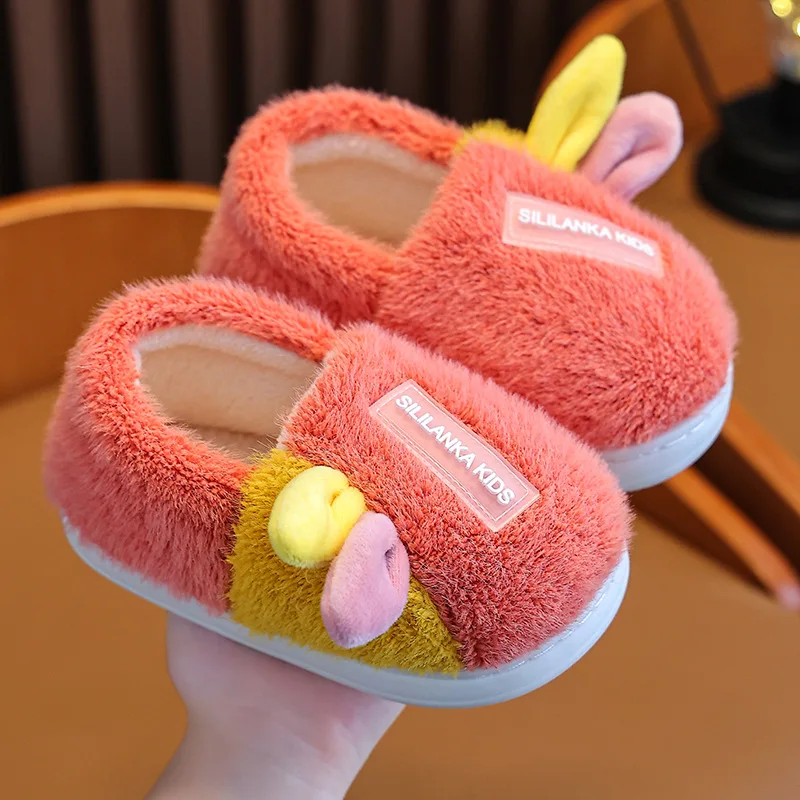 Children\'s Cotton Slippers Autumn Winter Indoor Anti Slip Soft Sole Kids Shoe Cute Cartoon Warm Home Shoes Boys Girls Fur Slides