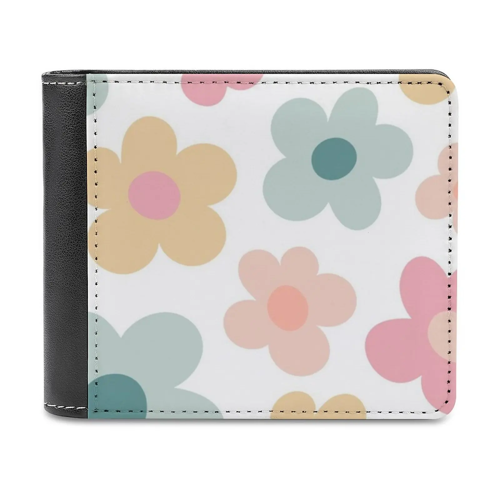 Flower Pattern Muted Pastel Inspired Fashion Credit Card Wallet Leather Wallets Personalized Wallets For Men And Women Earthy