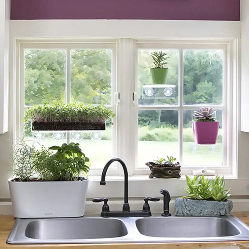 Suction Cup Window Shelf Acrylic Plant for Garden Bathroom Shelves Indoor Plant Holder Dropship