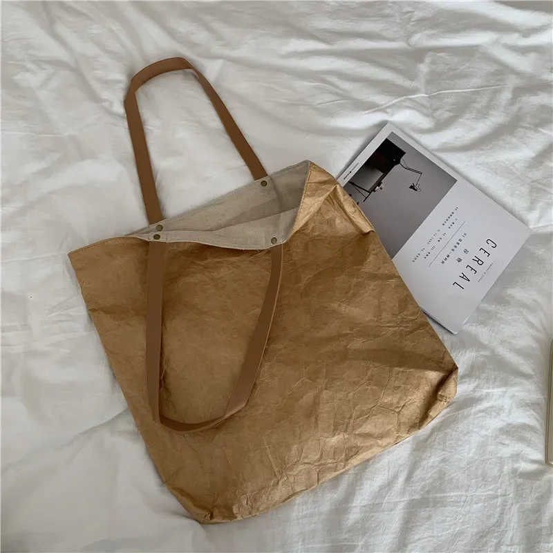 Women Shoulder Bag New 2023 Fashionable Washed Kraft Paper Large Bag Solid Color Shopping Bag Carrying Large Capacity Women Bag