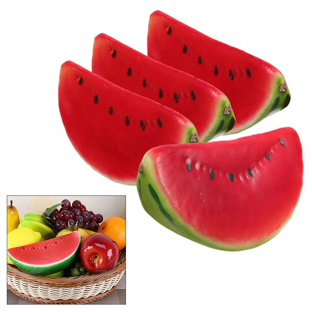 4pcs Artificial Fruits Simulated Watermelon Model Fruit Slices Photography Prop Foam Fake Watermelon Ornament Food Holiday Party