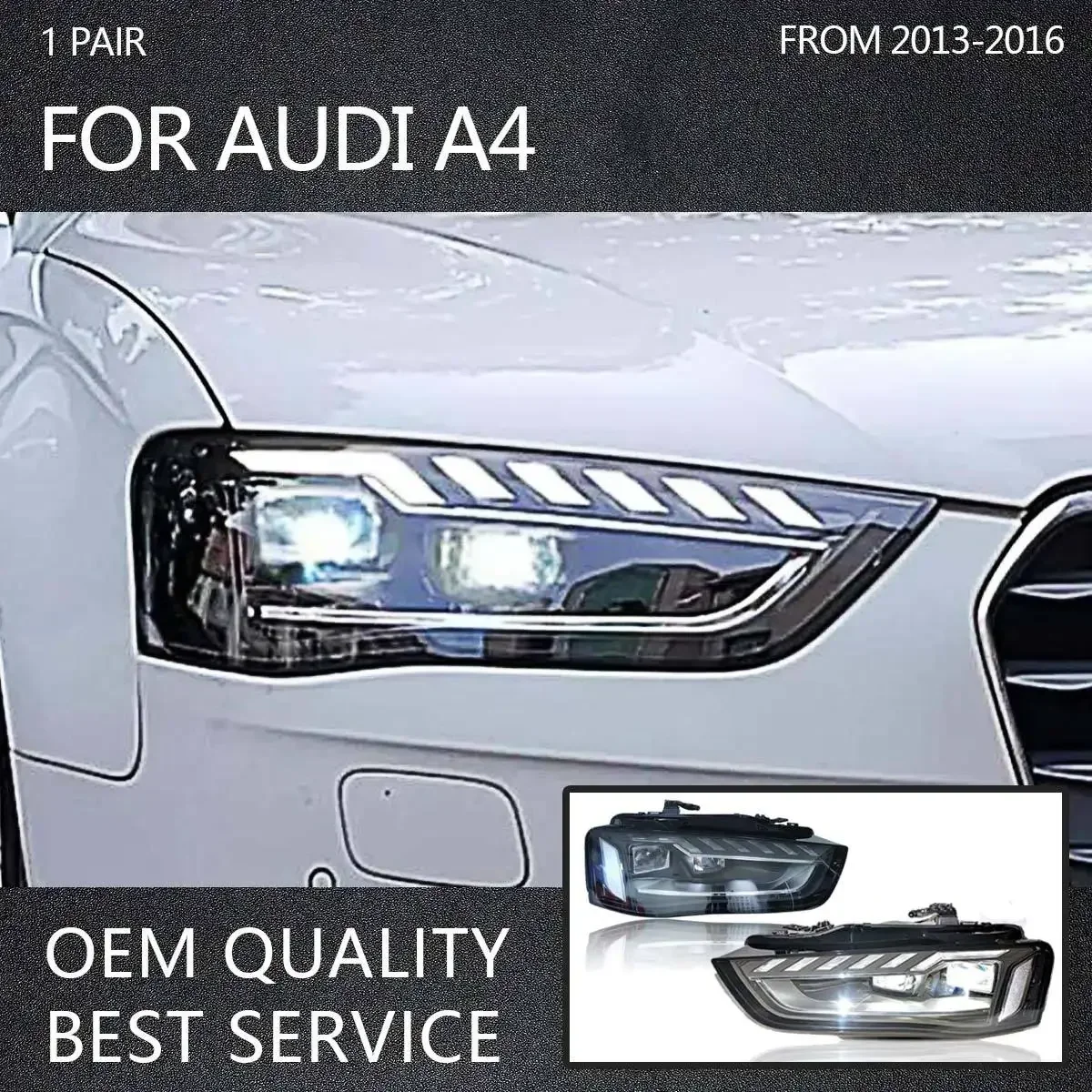 

Автомобильный фонарь для Audi A4 B8 Фара 2013-2016 Обновление Модифицированный новый Audi Динамический указатель поворота Автомобильный светодиодный фонарь в сборе