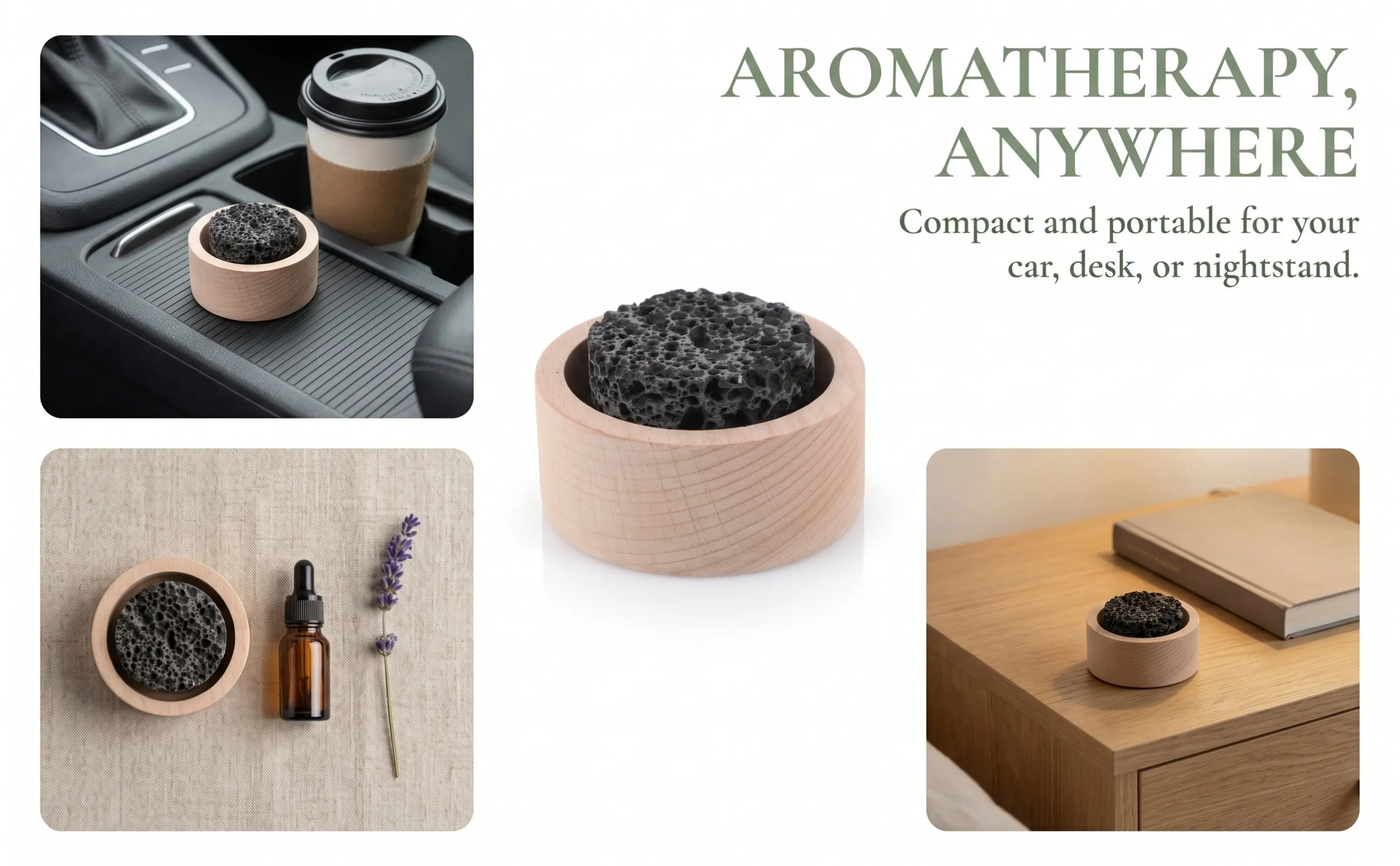 Lava Rock Stone Diffuser Natural Wood Base Passive Essential Oil Aroma Diffuser for Yoga Bedroom Office Fragrance