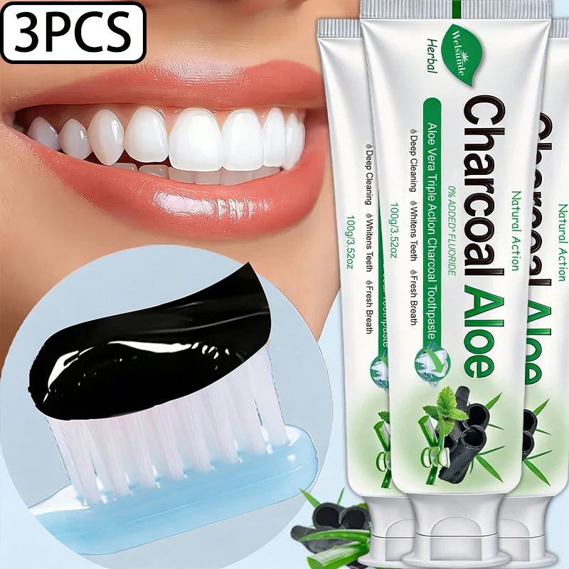 1/3PCS Powerful Teeth Whitening, Activated Charcoal Toothpaste, Natural Mint Flavor, Deep Cleaning, Deep Removal Through Brushing, Enamel Safe, Teeth, Fresh Breath, Gentle Non-Irritating, Daily Use for Yellow Teeth, Hydroxyapatite Toothpaste