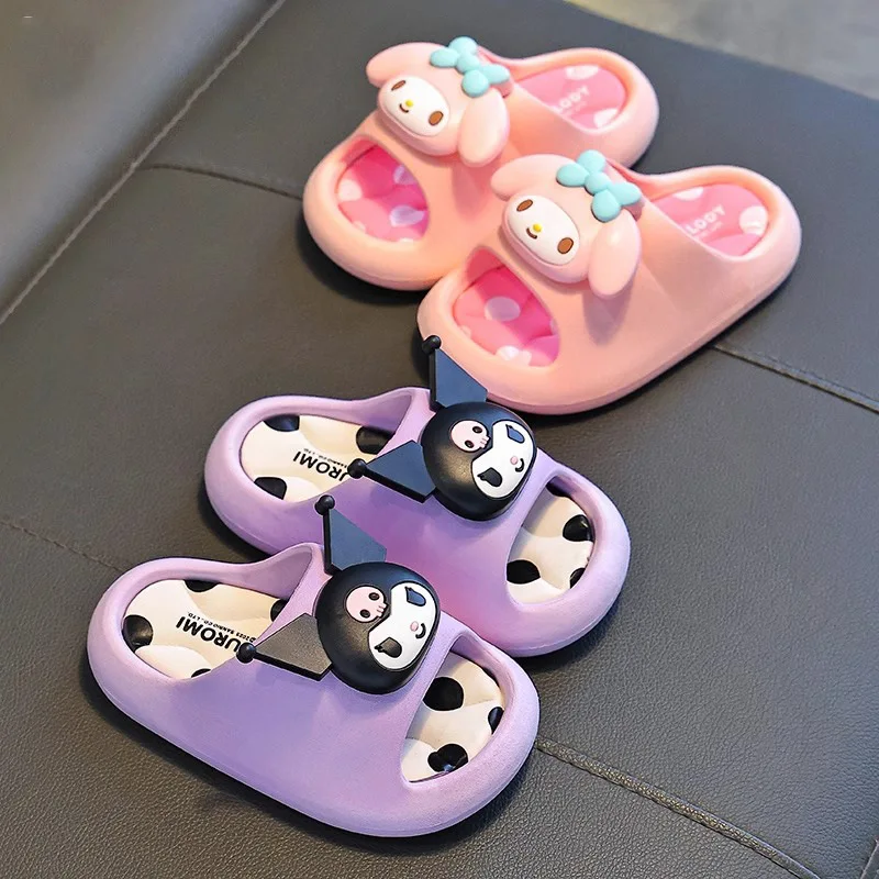 

2026 Summer Kids Home Slippers, Kuromi & My Melody Cartoon Design, Soft Non-Slip Bathroom Sandals for Girls