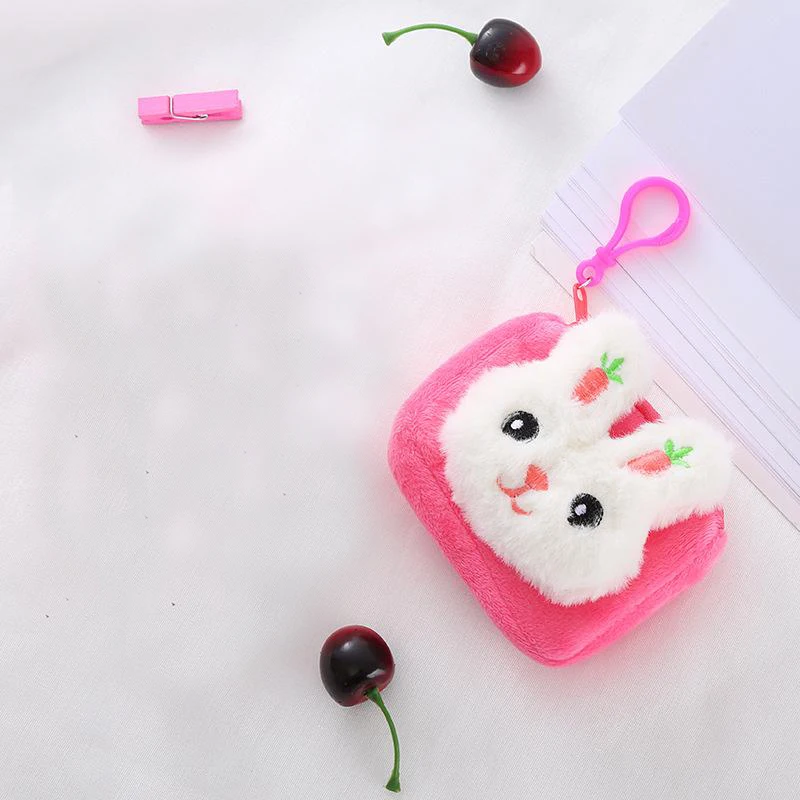 Monedero pequeño de conejo Kawai, Mini bolsa de almacenamiento, bolsa de felpa para lápiz labial, auriculares, regalo de cumpleaños para niños