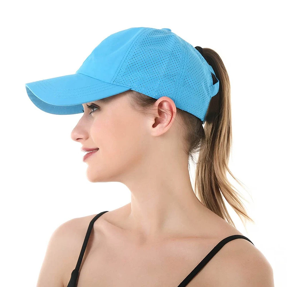 A95D-2Pcs Women Criss Cross Ponytail Baseball Cap High Messy Bun Ponycap Quick Drying Mesh Outdoor Travel Hat