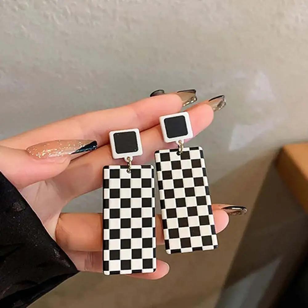 Square Black White Plaid Fashion Jewelry Korean Style Dangle Earrings Women Earrings Ear Studs Checkerboard Earrings