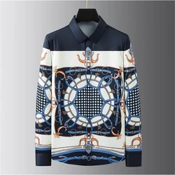 Luxurious printed shirt men's long-sleeved casual shirt fashionable street popular extra large size non-iron men's XS-6XL