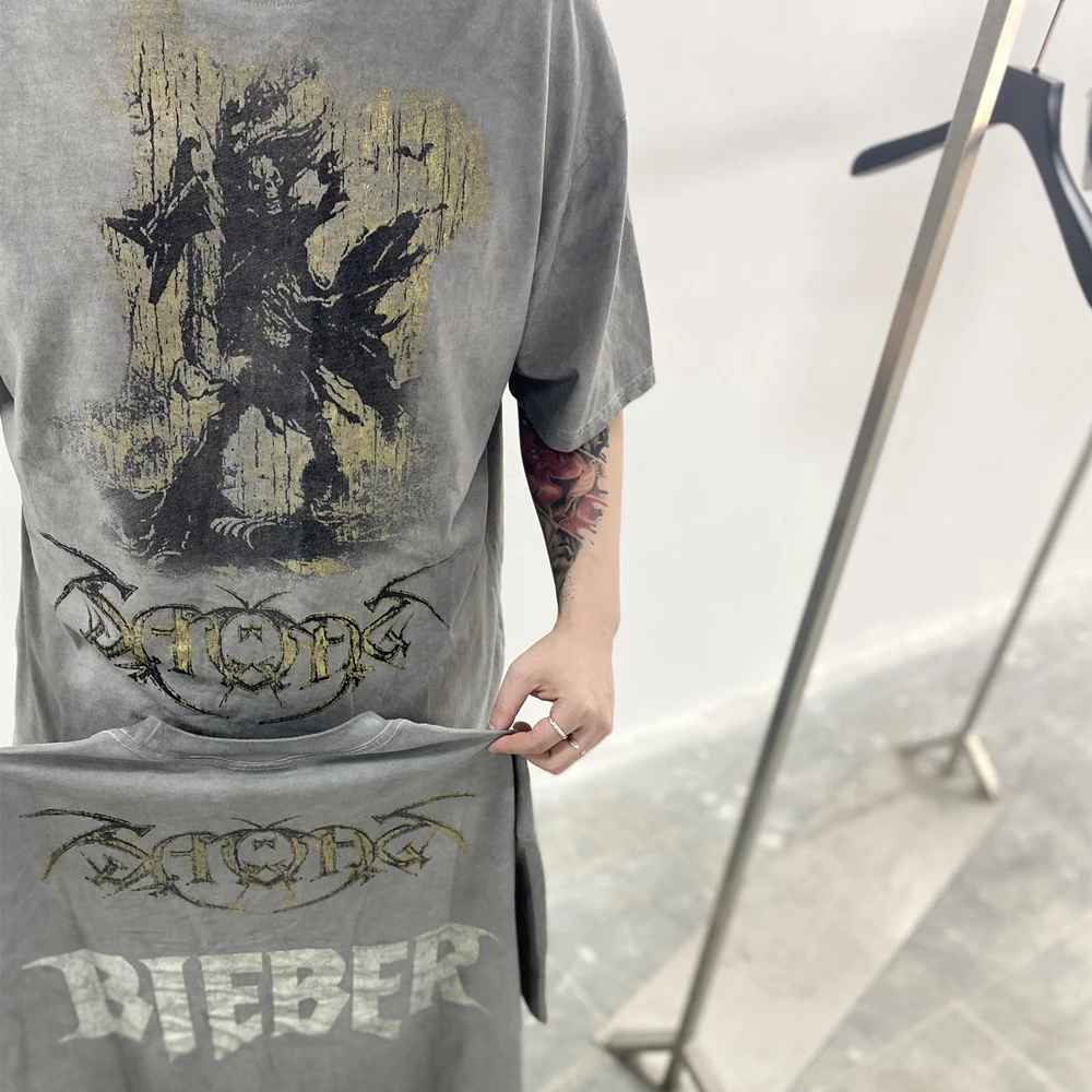 Frog drift Fashion Rock Band Justin Bieber Vintage Loose Oversize Streetwear Tee T-shirt tops For Men