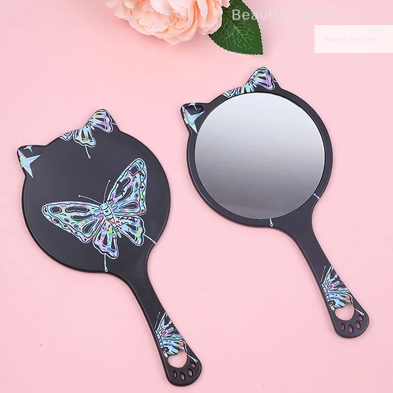 

Eyelash Extension Handheld Makeup Mirror Colorful Big Butterfly Cat Claw Makeup Mirror With Handle Spa Salon Compact Mirrors