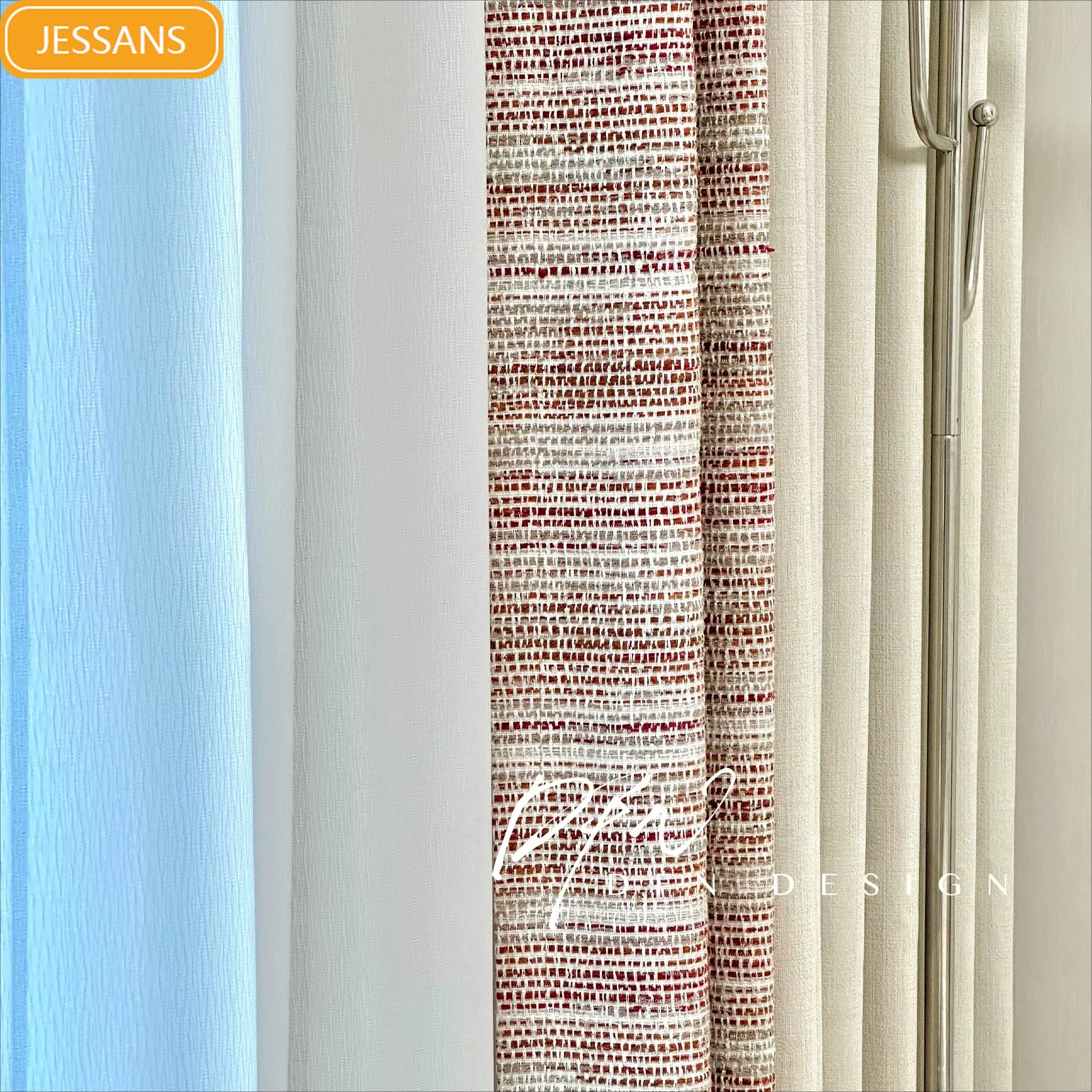 Color Woven Jacquard Beige Stitching Thickened Curtains for Living Room Bedroom Partition Curtain Customized French Window