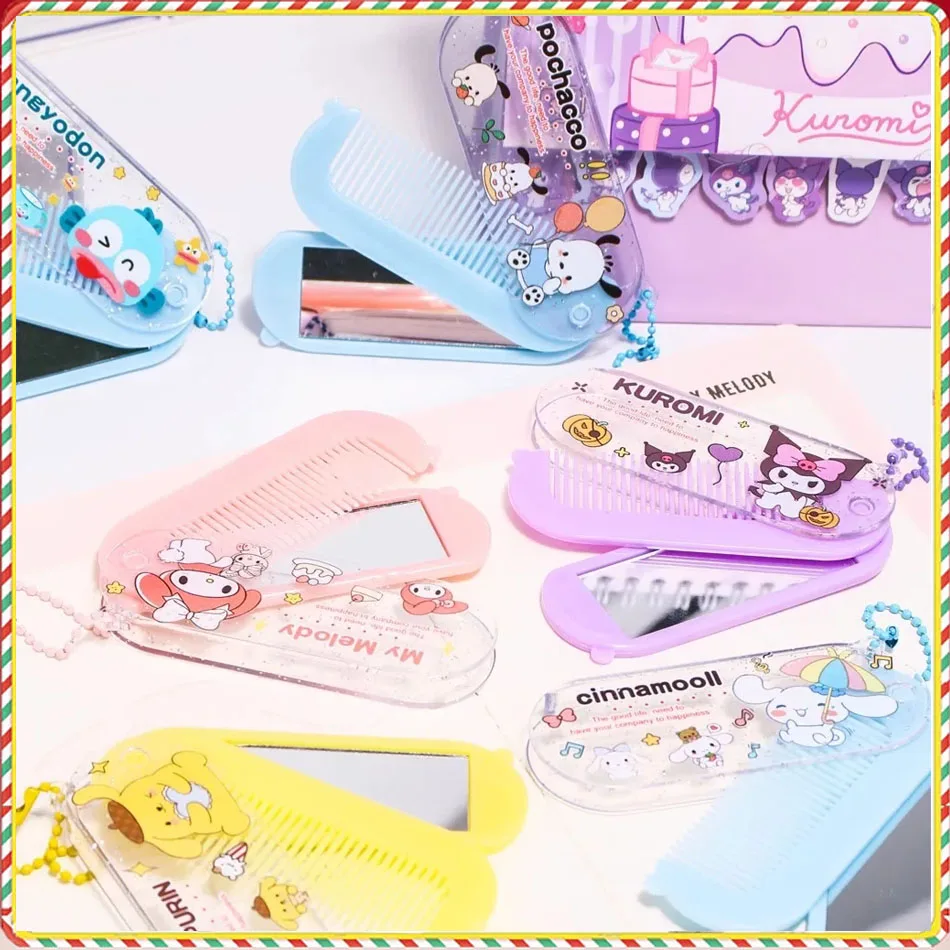 *9 styles Sanrio Cartoon Folding Small Comb And Mirror Comb Integrated Set For Easy Portability  The Best Gift For A Girlfriend