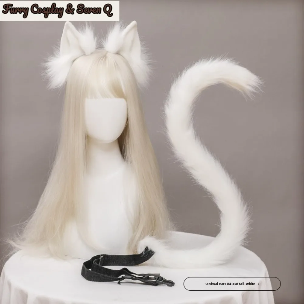Seven Q Store Plush Cat Ears Realistic Lolita Headband Cat Tail Cosplay Accessories Hand-made Simulation Animal Ears Halloween